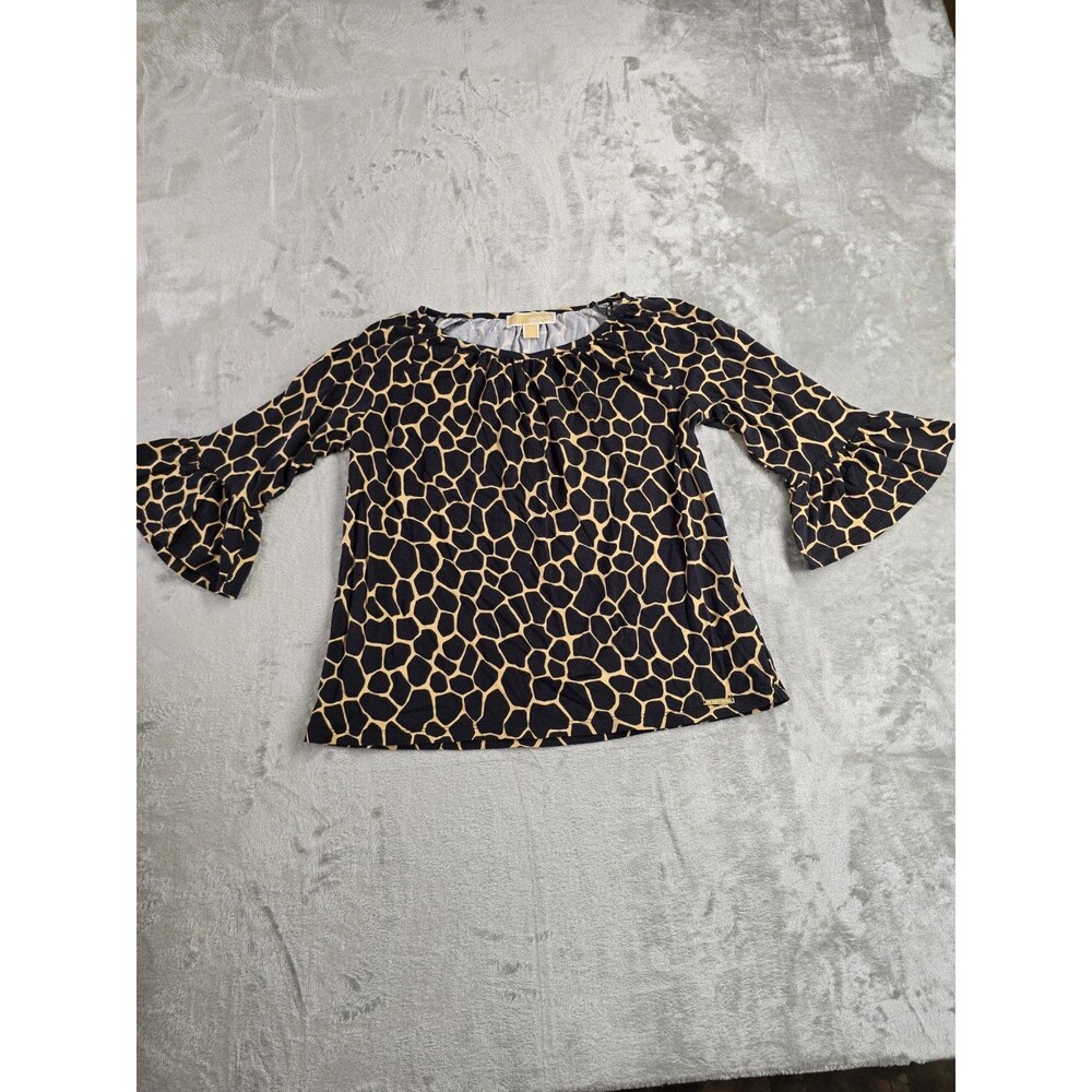 MICHAEL KORS Women's S/P Leopard Print Bell Sleeve Scoop Neck Top
